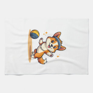 Vintage Corgi Volleybalhond Vector Illustratie S Theedoek