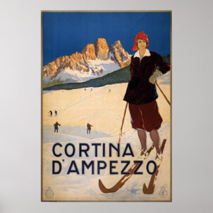 Vintage Cortina d'Ampezzo Italië Ski Travel Poster