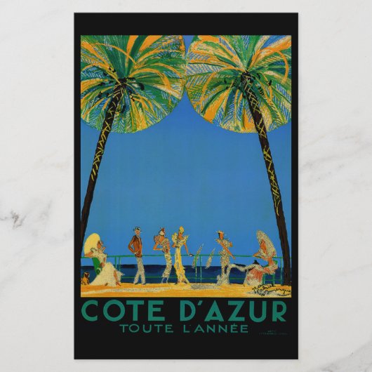 Vintage Cote D'Azur Franse Reizen Briefpapier (Voorkant)