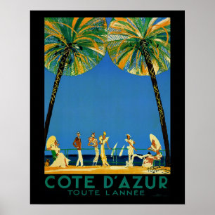 Vintage Cote D'Azur Hele Jaar Franse Reizen Poster