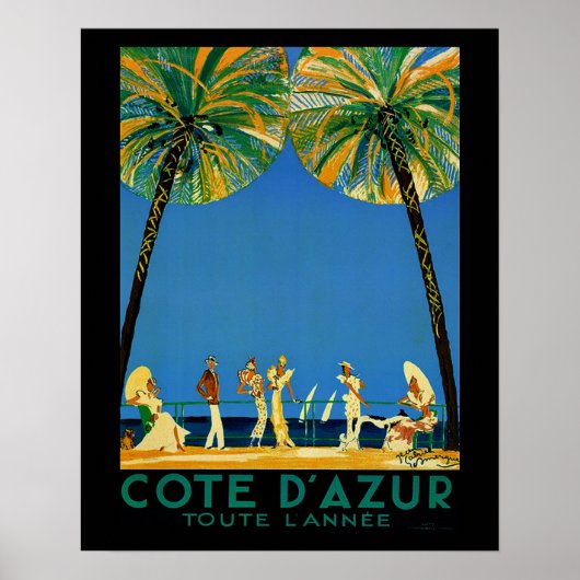Vintage Cote D'Azur Hele Jaar Franse Reizen Poster (Voorkant)