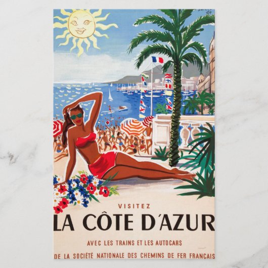 Vintage Cote D'Azur strandmeisje Briefpapier (Voorkant)