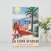 Vintage Cote D'Azur strandmeisje Briefpapier (Staand voorkant)