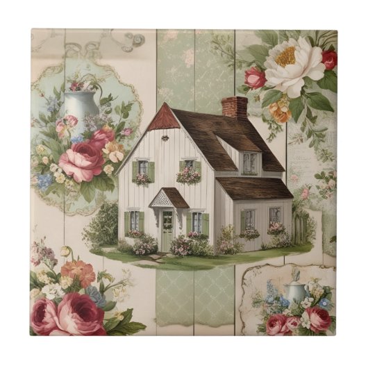 Vintage Cottage Bloemmotief Tegeltje (Voorkant)