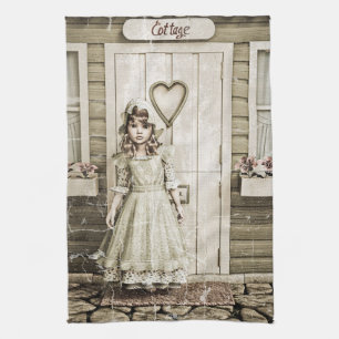 Vintage Cottage Meisje Shabby Chic Kunst Theedoek