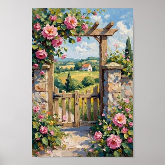 Vintage Cottage Tuinhek Bloem Kunst Poster (Voorkant)