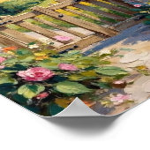 Vintage Cottage Tuinhek Bloem Kunst Poster (Hoek)