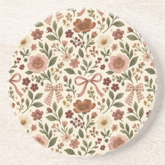 Vintage Cottagecore Bloem Boog Stof | Romantisch Zandsteen Onderzetter