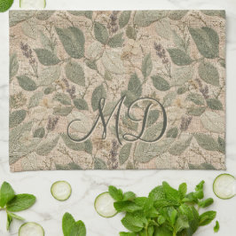 Vintage Cottagecore Bloemige Botanische Saliegroen Theedoek