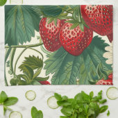 Vintage Cottagecore Botanische Aardbei Theedoek (Gevouwen)