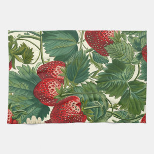 Vintage Cottagecore Botanische Aardbei  Theedoek
