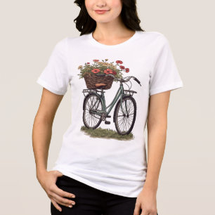 Vintage Cottagecore Fiets Bloem Grafisch - Retro Tri-Blend Shirt