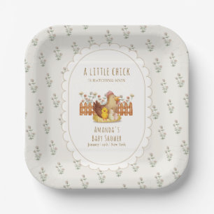Vintage Cottagecore Kip Bloemige Baby Shower  Papieren Bordje