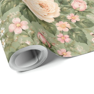 Vintage Cottagecore Roze Bloem Motief Verpakking Cadeaupapier