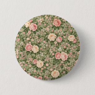 Vintage Cottagecore Roze Roos Bloemmotief Rond Ronde Button 5,7 Cm