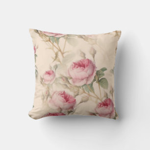 Vintage Cottagecore Roze Rozen Botanisch Kussen
