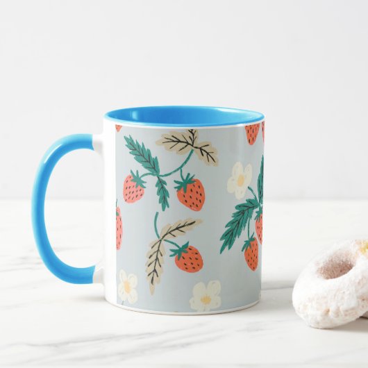 Vintage Cottagecore Strawberry Pattern Mok (Met donut)