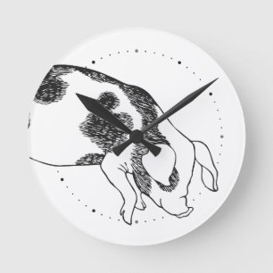 Vintage Cottagecore Varken Lijnkunst Minimalistisc Ronde Klok