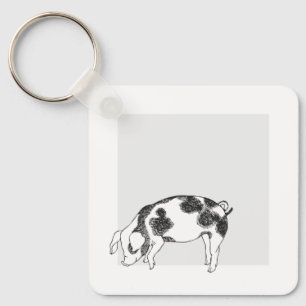 Vintage Cottagecore Varken Lijnkunst Minimalistisc Sleutelhanger