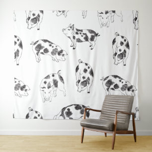 Vintage Cottagecore Varken Lijnkunst Minimalistisc Wandkleed