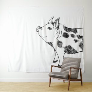 Vintage Cottagecore Varken Lijnkunst Minimalistisc Wandkleed