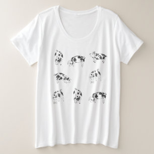 Vintage Cottagecore Varken LineArt Minimalistische Grote Maat T-shirt