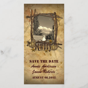 Vintage country cowboy huwelijks fotokaartje save the date