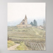 Vintage Countryside Church Sketch – Rustic Vineyar Poster (Voorkant)