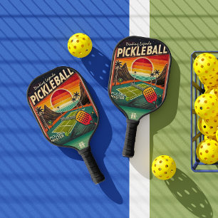 Vintage Court Sunset Retro Monogram Pickleball Paddle