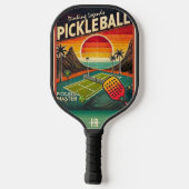 Vintage Court Sunset | Retro Monogram Pickleball Paddle (Achterkant)