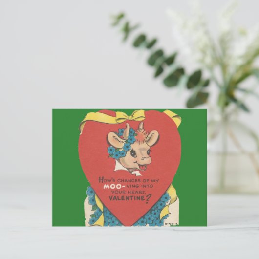 Vintage "Cow Moo"-Valentijn Feestdagenkaart (Staand voorkant)