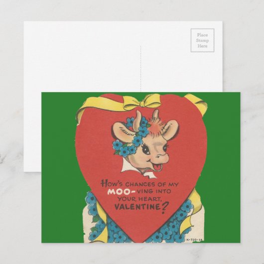 Vintage "Cow Moo"-Valentijn Feestdagenkaart (Voorkant / Achterkant)