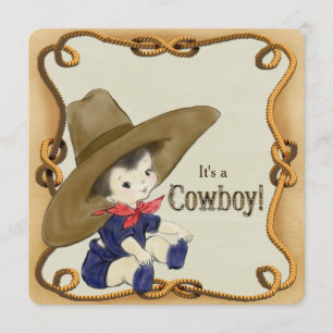 Vintage Cowboy Baby shower Kaart