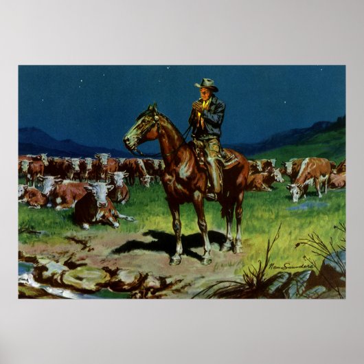 Vintage Cowboy, boerenboerderij op het Boerderij Poster (Voorkant)