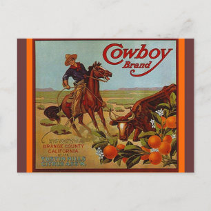 Vintage Cowboy Brand Fruitsteer Briefkaarten