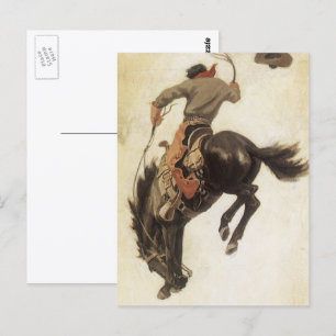 Vintage Cowboy, Bronco Buster studie door NC Wyeth Briefkaart