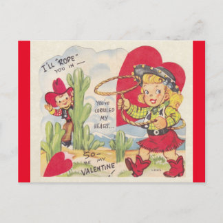 Vintage Cowboy & Cowgirl Briefkaart Valentijn 1950