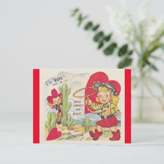 Vintage Cowboy & Cowgirl Briefkaart Valentijn 1950 (Staand voorkant)