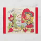 Vintage Cowboy & Cowgirl Briefkaart Valentijn 1950 (Voorkant)
