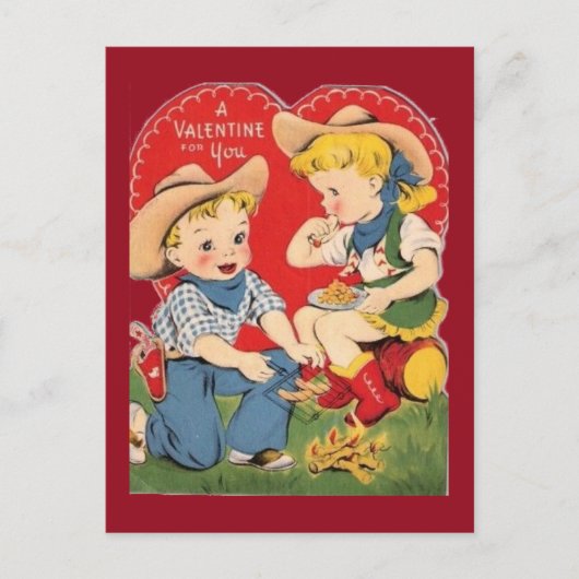 Vintage Cowboy en Cowgirl Valentijn 1950 Briefkaart (Voorkant)