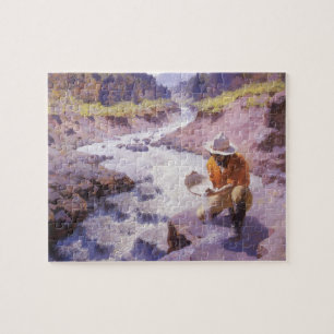 Vintage Cowboy, Goud Wassen, Wyoming door Leigh Legpuzzel