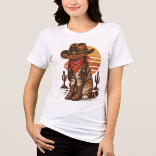Vintage Cowboy Kat Western Grafisch – Rustieke Rod Tri-Blend Shirt