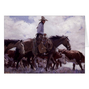 Vintage Cowboy met Zijn Kuderus Vee door Koerner