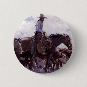 Vintage Cowboy met Zijn Kudervee door Koerner Ronde Button 5,7 Cm