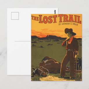 Vintage Cowboy & Paard Zonsondergang Western Kunst Briefkaart