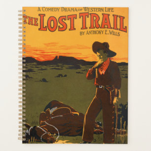 Vintage Cowboy & Paard Zonsondergang Western Kunst Planner