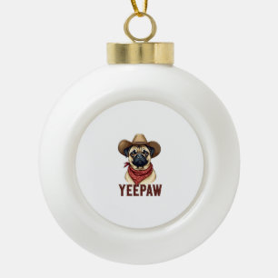 Vintage Cowboy Pug YeePaw Westerse Honden Illustra Keramische Bal Ornament