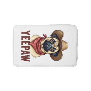 Vintage Cowboy Pug YeePaw Westerse Hondenillustrat Badmat