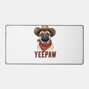 Vintage Cowboy Pug YeePaw Westerse Hondenillustrat Bureaumat