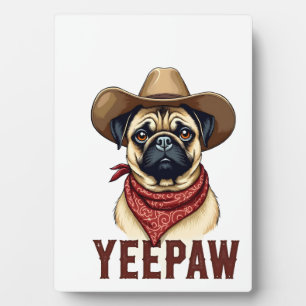 Vintage Cowboy Pug YeePaw Westerse Hondenillustrat Fotoplaat